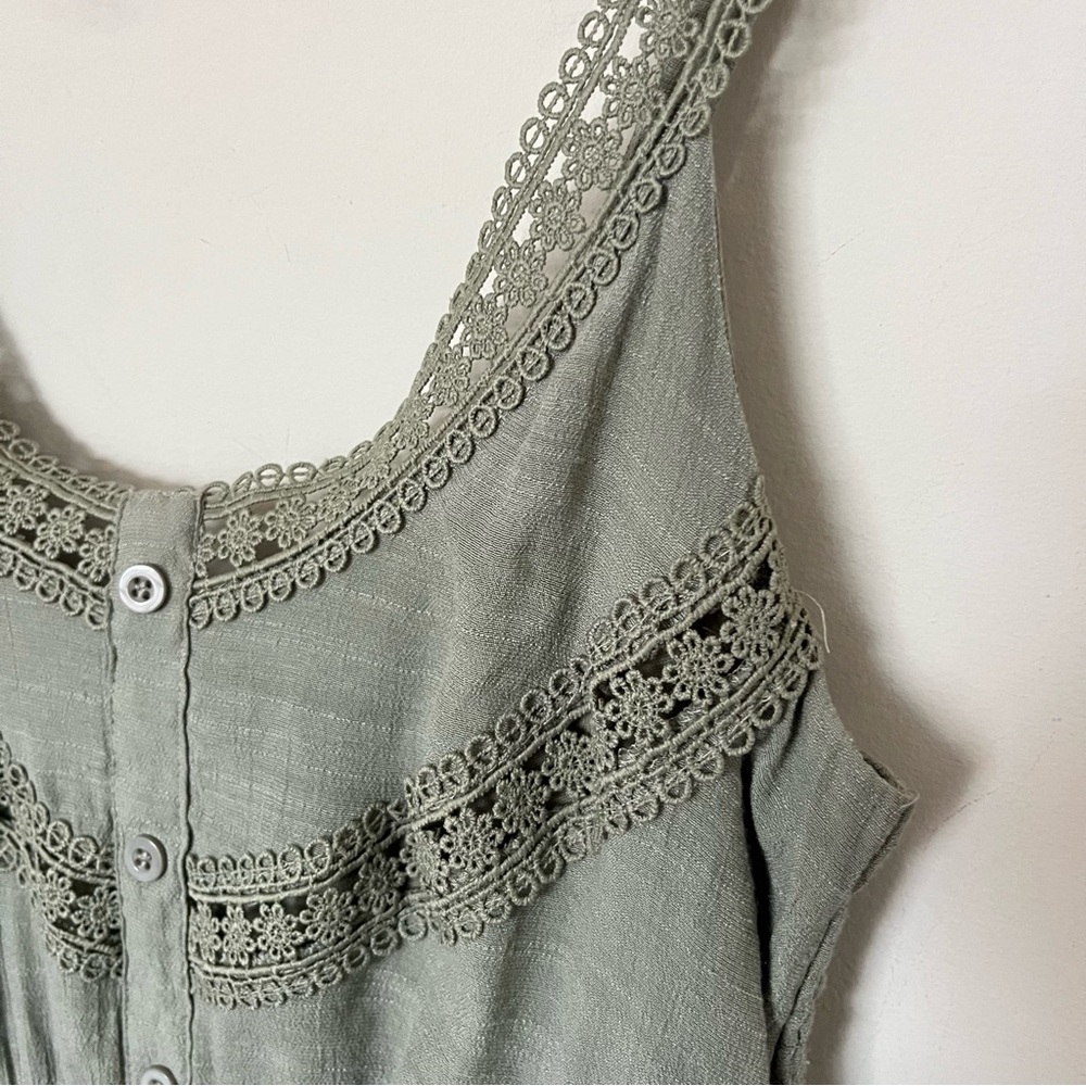 Rebellion Sage Green Lace-Trim Midi Dress - Picture 4 of 8